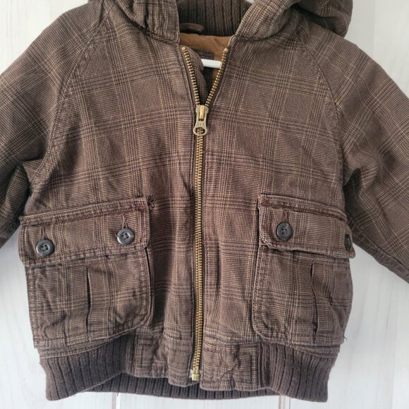 Baby Gap Brown Plaid Hooded Jacket, Toddler 3 yrs, Front Zip, 2 Button Flap EUC - Picture 4 of 12
